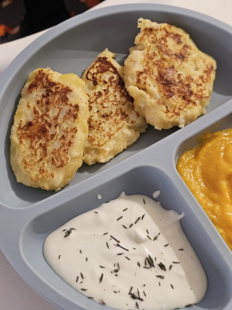 assiette DME bébé galettes chou fleur pomme de terre